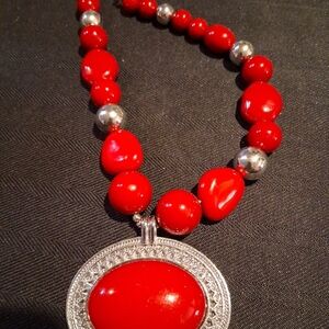 Mixit Red and Silver Beaded Necklace